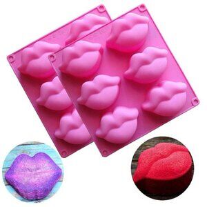 Pink Silicone Lips-Shaped Baking Mold - 6-Cavity Flexible Tray for Cakes, Crafts